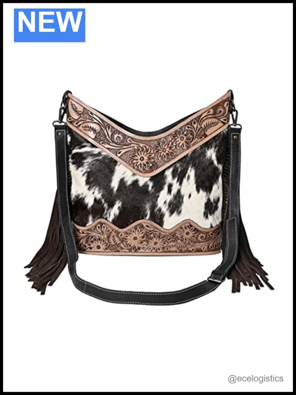Genuine Cowhide Leather Crossbody Bag Handtooled Western Shoulder Bag